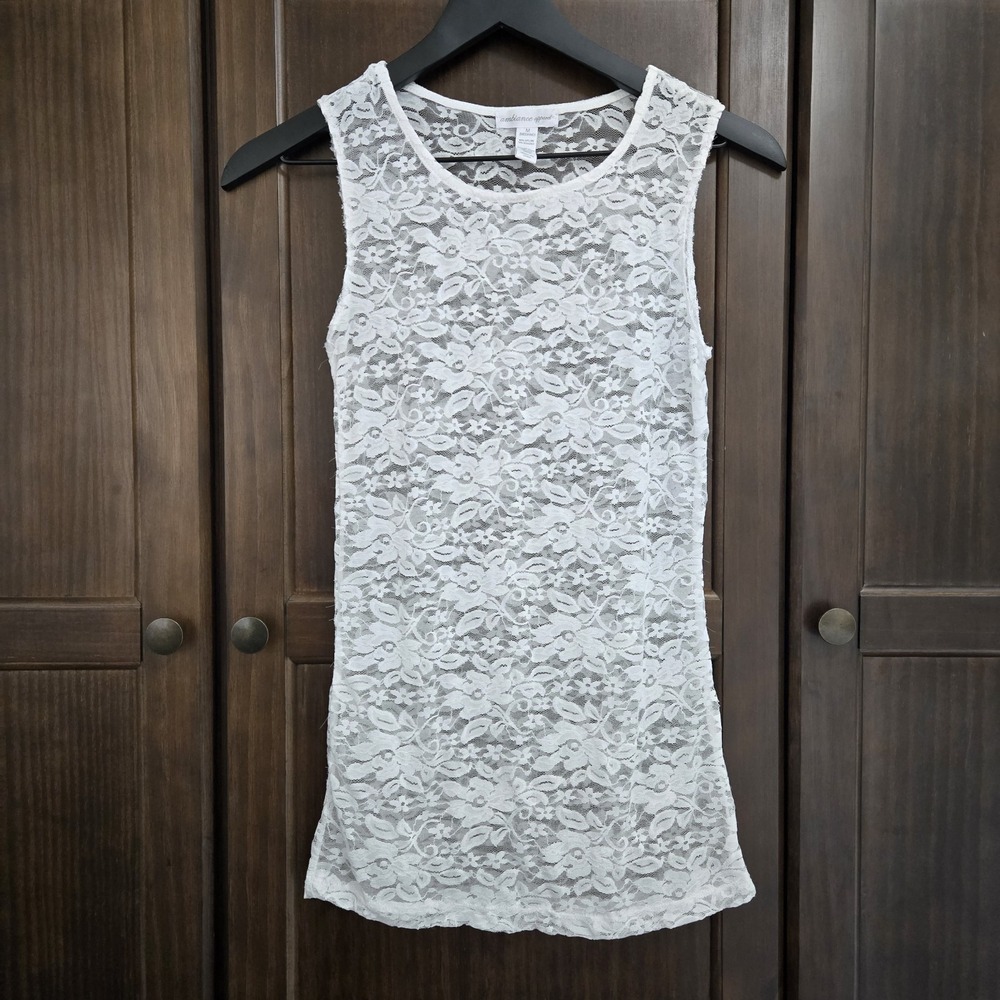 Ambiance Apparel Layering Tank Lace High Neck Slim Fit Coquette Boho White‎ Med